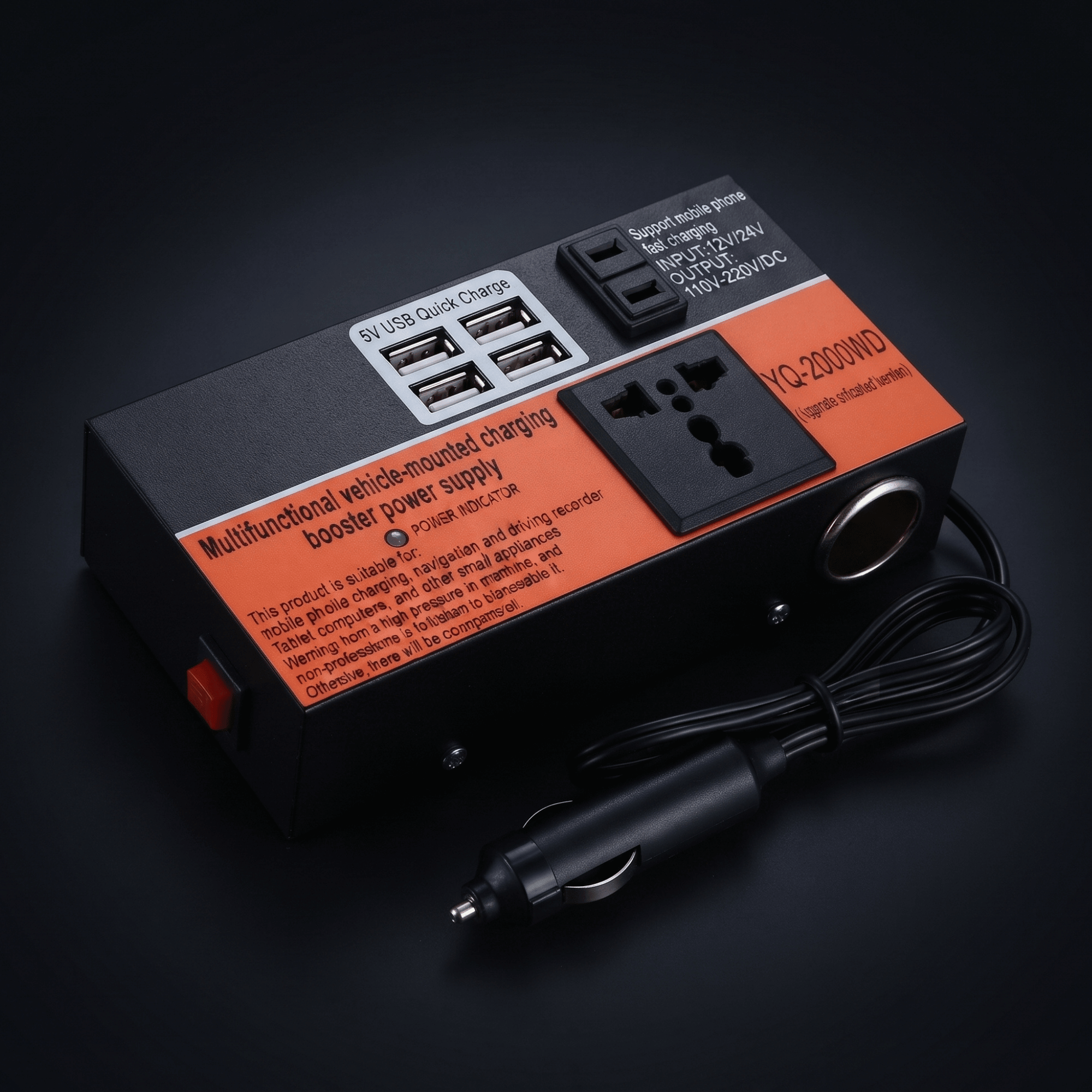 Inversor de Corriente para Auto 1500W — Convertidor 12V/24V a 220V con 4 Puertos USB — foto 2
